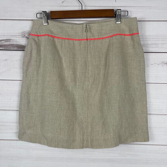 Ann Taylor Loft Skirt Womens 6 Pure Linen Neon‎ Trim Tan - Picture 6 of 8